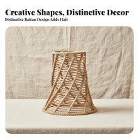 Woven Lamp Shade Hollow Out Design Handmade Rattan Lamp Cover Warm Ambiance Woven Paper Rope Lampshade for Dining Room, Bedroom, Restaurant