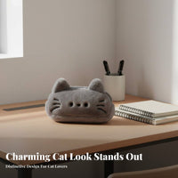 Embroidered Feline Face Bag Cute Design Cute Feline Zippered Pouch Large Capacity Soft Animal Pen Holder for Students, Girls