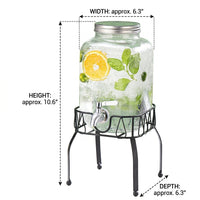 Glass Water Beverage Dispenser with Metal Stand, Hammered Texture Glass Dispenser for Iced Tea and Cold Brew, Drink Dispenser with Metal Tap