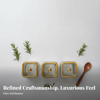 Ribbed Glass-Like Texture Gold Trim Condiment Box Set Luxury Storage Jars with Tray for Party Hosts, Dining Table, Living Room