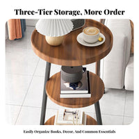 Multi-Layer Storage 3-Tier Round Accent Table Space-Saving Design Nightstand Versatile Use Household Furniture Sturdy Build for Hotel Operators, Apartment Dwellers, Balcony, Living Room, Bedroom, Small Areas