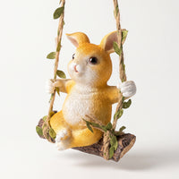 Outdoor Hanging Rabbit Ornament Easy to Hang Rabbit on Swing Resin Bunny Swing Statue Hand-Painted for Homeowners