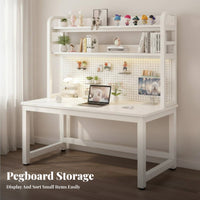 Study Desk with Pegboard Multi-Functional Storage Desk and Bookshelf Combo Space-Saving Design Workstation for Students, Adults, Dorm Room, Bedroom