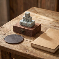 Gift Box with Granite Whisky Stones for a Home Bar, Premium Gift Set in a Wooden Box, Birthday Gift for Men with a Velvet Pouch, 9 Piece Pack