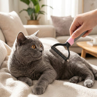 Cat Brush and Pet Hair Remover for Grooming, Stainless Steel Undercoat Rake and Dog Brush, Double-Sided Comb with Ergonomic Handle