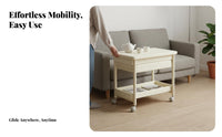 With casters 2-Tier Rolling Utility trolley Space-Saving Design Side Table Multi-Functional Household Furniture Sturdy Construction for Small Apartment Dwellers, residents, Living Room, Bedroom, Home Office, Balcony