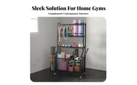 Space Saving Home Gym Storage Rack Large Capacity Exercise Mat and Dumbbell Holder Heavy Duty Multi-Tier Workout Gear Shelf With Hooks for Garage
