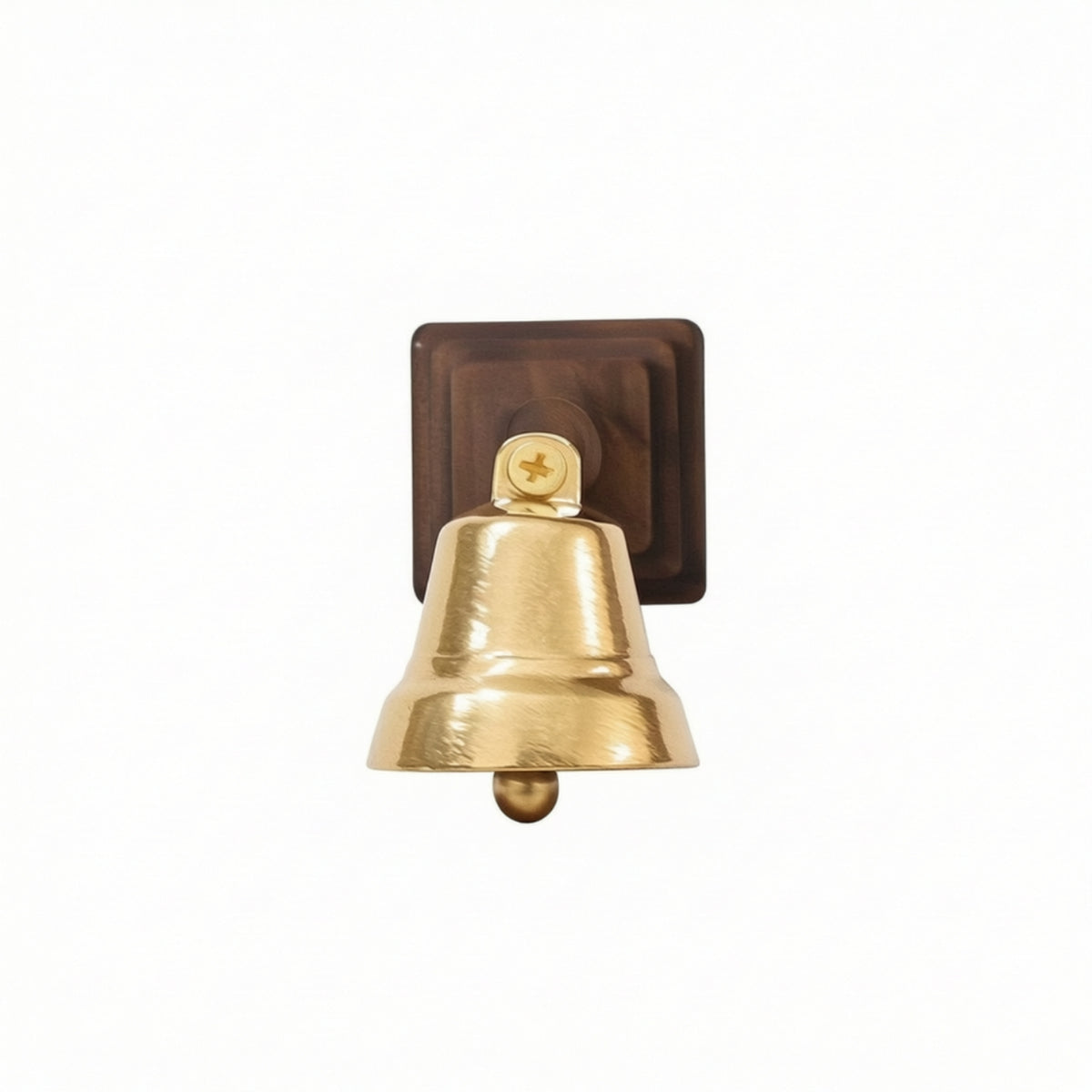 Vintage-Style Door Bell with Wooden Mount Adhesive-Backed Shopkeepers Bell Adhesive Door Chime Brass-Colored for Homeowners, Entryway, Storefront