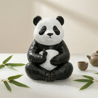 Resin Pandas Figurine Compact Desk Ornament Hand-Painted for Meditation Corner
