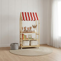 Solid Wood Wooden Book and Toy Display Child-Friendly Design Pretend Play Market Stand Encourages Tidying Market Stall Toy Shelf Develops Creativity for Toddlers, Playroom, Nursery