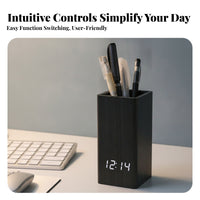 Wood Desk Clock Holder Office Item Space-Saving LED Pen Holder Clock Easy to Read Open-Top Smooth Finish for Desktop