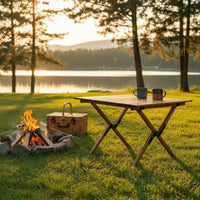 Foldable Roll-up Camping Table Lightweight Wood Grain Folding Table Sturdy Stable for Campers, Vendors, Market Stall