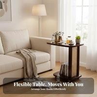 On Wheels C-Shaped Rolling Side Table Space-Saving Rolling C-Shaped Table Rounded Corners Nightstand Rattandesign Panels for Apartment Dwellers, Homeowners, Home Office Workers, Living Room, Bedroom, Small Areas