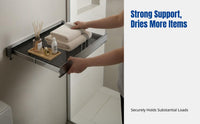 Towel Rack, No-Drill Folding Bathroom Shelf, Retractable Clothes Organizer, Space-Saving Aluminum Alloy, for Bathroom, Balcony