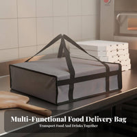 Meal Transport Bag Zipper Closure Insulated Thermal Pizza Pouch Heavy-Duty Straps for Restaurants, Caterers, Takeaway Service