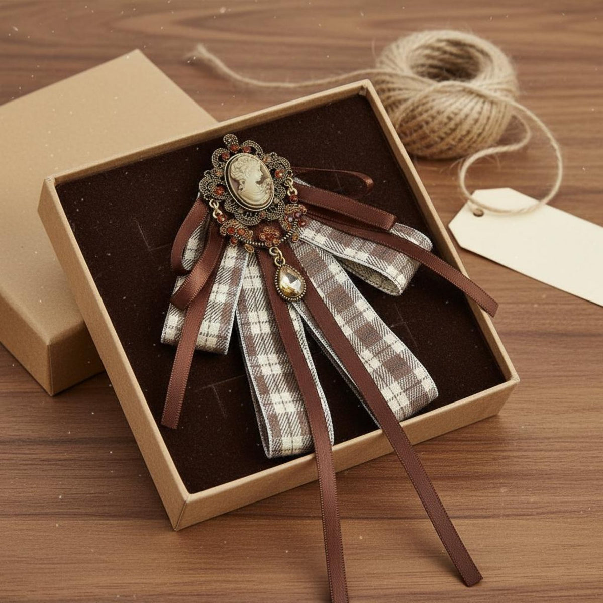 Preppy Uniform Bow Tie Handmade Pre-Tied Bow Brooch Rhinestone Embellished Vintage Design Necktie Pin for Women, Girls, Formal Events, Cosplay