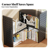 Extendable Design Expandable Book Rack with Pegboard Space-Saving Adjustable Desk Rack Corner Adaptable Desktop Organizer Easy Installation for Students, distant Workers, gaming enthusiasts, Study Room, Gaming Setup