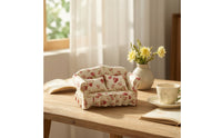 Floral Dollhouse Double Sofa Upholstered Miniature Sofa with Pillows Handmade Dollhouse Couch Set Detailed for Collectors