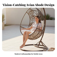 Oval-Shaped-Shaped Swinging Comfortable Pad Freestanding Oval-Shaped Chair Woven Design Patio Furniture for Adults, Homeowners, Backyard, Balcony