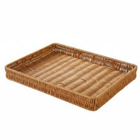 Imitation Rattan Design Round Woven Basket Handwoven Round Woven Bread Basket Straight-Sided Serving Tray adaptable for Interior Decorators, Restaurant Owners, Kitchen, Dining Table, Living Room, Pantry