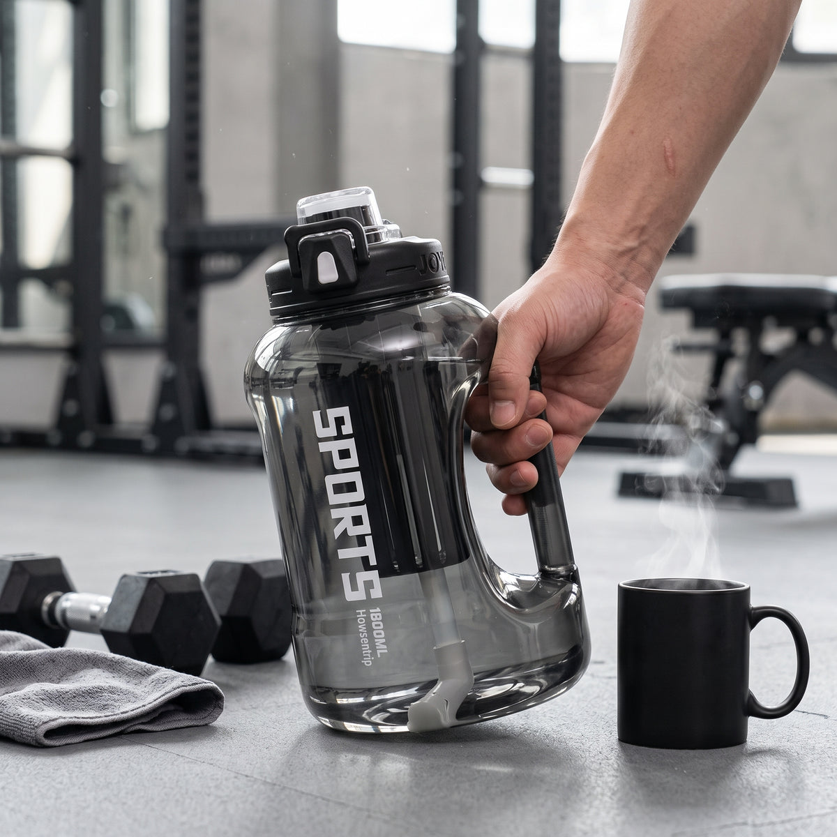 Large Capacity Water Bottle with Handle, Leakproof Tritan Sports Water Jug for Gym, Outdoor, and Travel