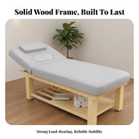Wooden Massage Bed Solid Wood Frame Stationary Spa Table Firm-Density Foam Cushion Facial Treatment Bed for Estheticians, Beauty Salons, Spas, Home