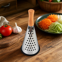 Stainless Steel Conical Grater, 9 Inch Conical Cheese Grater with Wood Handle, 3 Sided for Vegetables & Cheese, Fine Coarse Shredding Slicing Tool