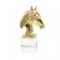 Horse Sculpture with Cubic Pedestal Base Elegant Horse Heads Sculpture Creative for Art Collectors, Living Room