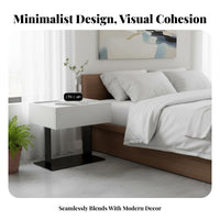 Minimalist Design Single-Drawer Cabinet with Plate Base Italian aesthetic Nightstand Motion detector Light Bedside Table Sturdy Frame for Homeowners, Apartment Dwellers, Students, Small Spaces, Hallpath, Home Office