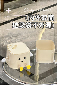 桌面垃圾桶高颜值家用带盖迷你垃圾收纳卧室餐桌客厅可爱小垃圾桶 【标准款/奶油白】桌面垃圾桶（自带小扫把）