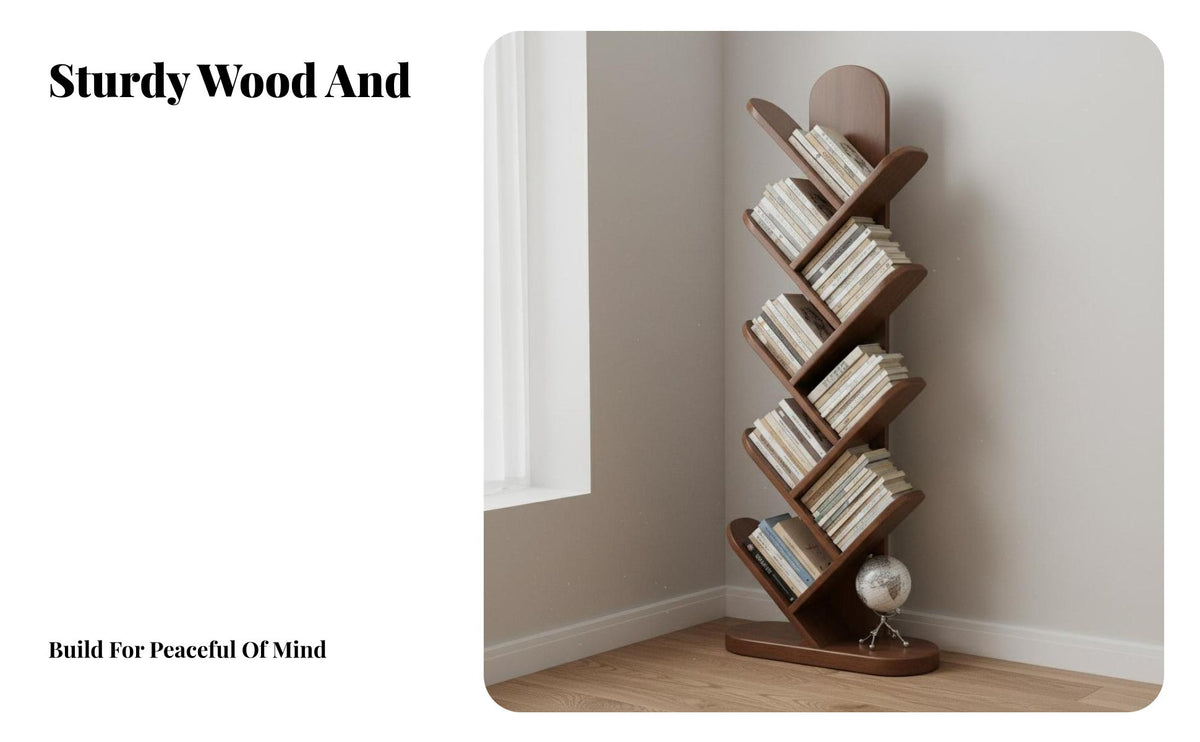 Floor Standing Tree Branch Bookshelf Unrestrictedstanding Bookcase Asymmetrical Shelves Storage Furniture Space-Saving for Book Lovers, Home Decorators, Apartment Dwellers, Living Room, Corner, Small Areas, Bedroom