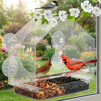 Panoramic Bird Feeder with Suction Cup Mounting, Rainproof Acrylic Bird Feeder for Balcony, Outdoor Bird Watching Station to Attract Birds