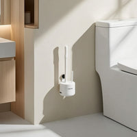 Toilet Brush with Holder Wall-Attached Toilet Brush Mounting without Holes Cleaner for Renters, Lavatory, Small Bathrooms
