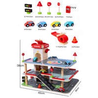 3 Level Car Garage Interactive Toy Vehicle Ramp Toy with Elevator Wooden Parking Center for Children, Young Children, Playroom, Nursery