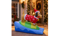 Outdoor Christmas Inflatable Dachshund Festive Inflatable Dog with Surfboard Quick Inflating Inflate Dachshund Easy to Use for Homeowners