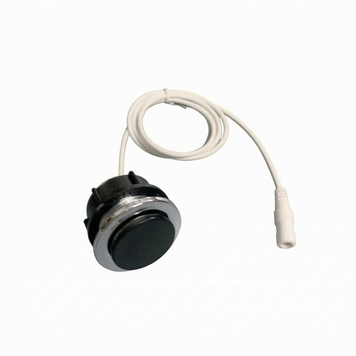 Retrofit Foot-Operated Toilet Switch Chrome Circular Trim Toilet Push Button White Cable Single Flush Button Connector End