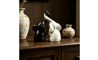 Set of 2 Intertwined Elephant Statue Black and White Loving Elephant Statue Matte Finish Couple Figurine Smooth