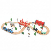 Kids Toy Red Bridge Easy to Connect Interlocking Track Set Miniature Railway Scene