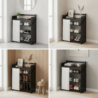 No-Assembly Folding Shoe Storage Cabinet 4-Tier Shoe Cabinet with Curtain Space-Saving Furniture Slim for Minimalists