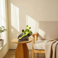 Miniature Frog Statue with Ladybug Micro-Landscape Resin Frog Glossy Plant Pot Hanger Decorative for Terrariums