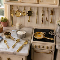 Miniature Dollhouse Kitchen Utensil Set - Spoons, Forks, Pans for DIY Dollhouse Accessories