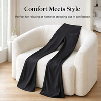 Flared Leggings for Women with High Waist and Double Pockets for Gym, Wide Leg Bootcut in Nylon Material for Workout