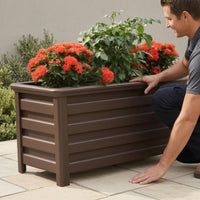 Waterproof Aluminum Planter Box Moisture-Resistant Rectangular Planter Box Easy to Maintain Metal Raised Bed Coffee Brown for Patio, Balcony, Walkway, Fence