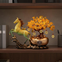 Housewarming Gift Horse and Wealth Tree Statue Good Luck Symbol Feng Shui Horse Ornament Exquisite Craftsmanship for New Homeowners