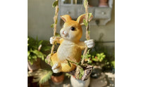 Outdoor Hanging Rabbit Ornament Easy to Hang Rabbit on Swing Resin Bunny Swing Statue Hand-Painted for Homeowners