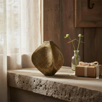 Hammered Metal Vase Textured Surface Decor Piece Artisanal Craftsmanship for Tabletop