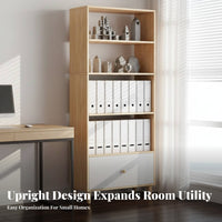 Minimalist Design Floor-Standing bookshelf with Drawers Multi-Tier Shelving bookshelf Space-Saving Design Storage Furniture Easy to Assemble for Students, Renters, Homeowners, Bedroom, Study Room, Home Office, Small areas