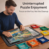 Storage Boxes with Foldable Puzzle Mat and Sorting Trays for Adults, Portable Roll with Adjustable Stand for Indoor Puzzling