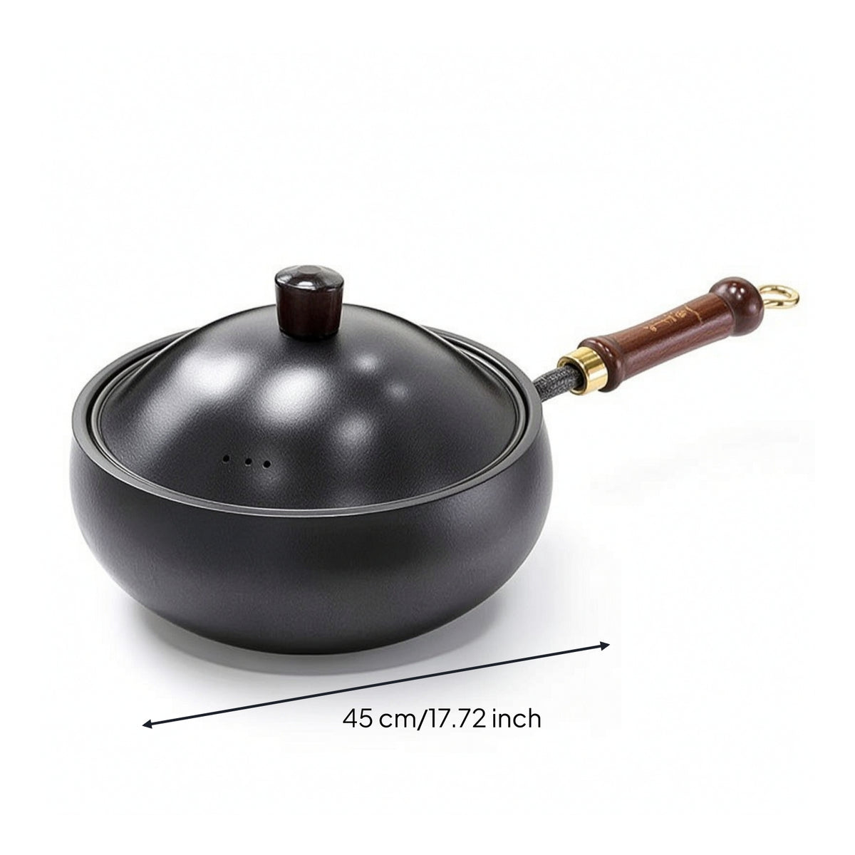Even Heating Cast Iron Wok with Lid Heavy Duty Wok with Wooden Handle Long-Lasting Stir-Fry Pan with Wooden Lid Multistovetop Compatible for Home Cooks