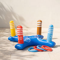 Color-Coded Hoop Toss Game with Rings Interactive Inflatable Water Toss Game Colorful Toy Portable for Backyard